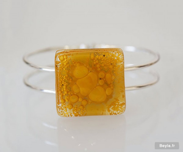 Bracelet grand carré - jaune - verre création Lenita